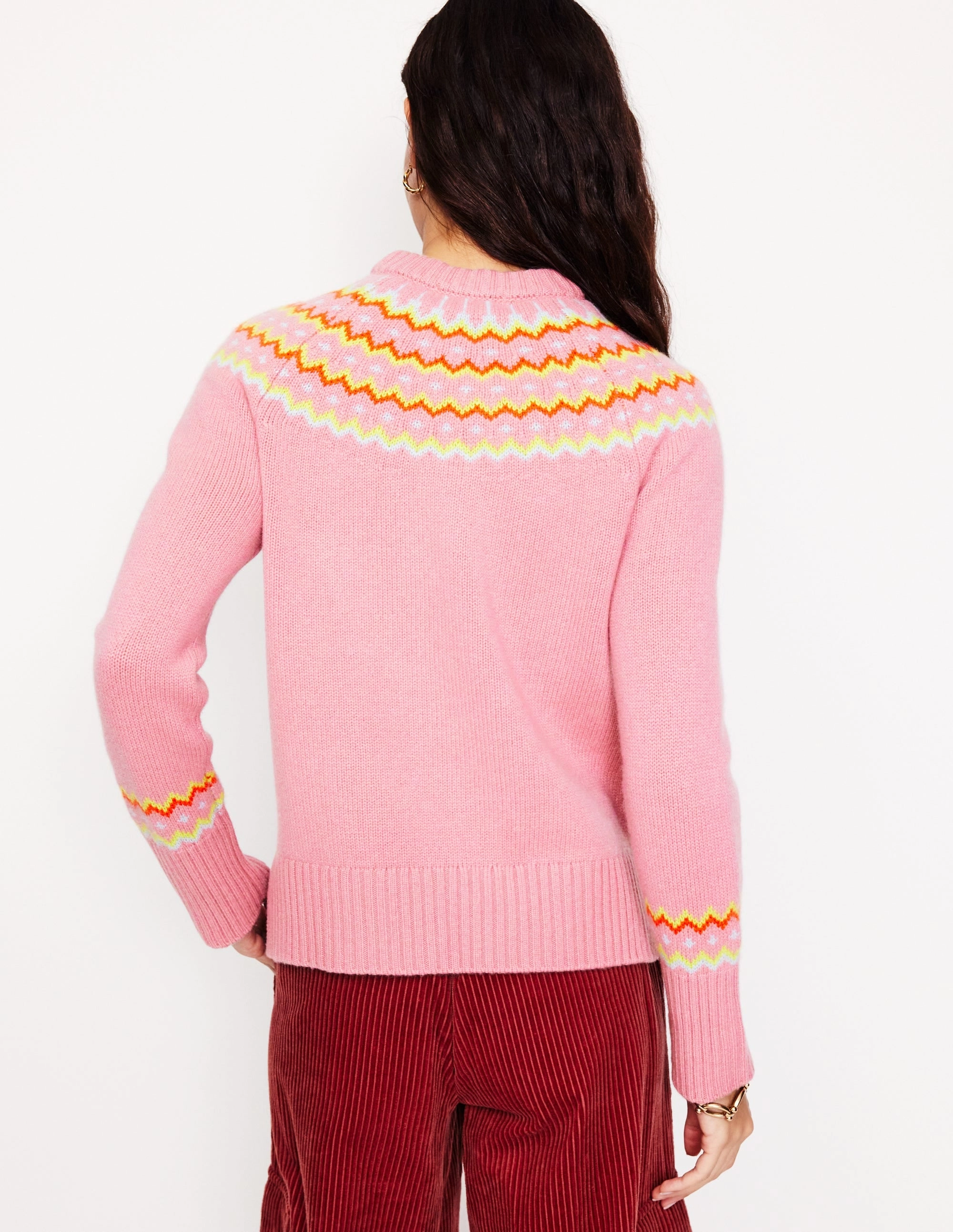 Cashmere Fair Isle Jumper-Formica Pink Biodegradable Fabric