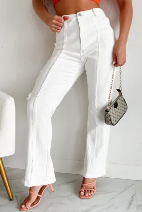 Relaxed Style Work Ready Outdoor Enthusiast Eco Friendly Dye Process Controversial Views Frayed Flare Jeans (White)