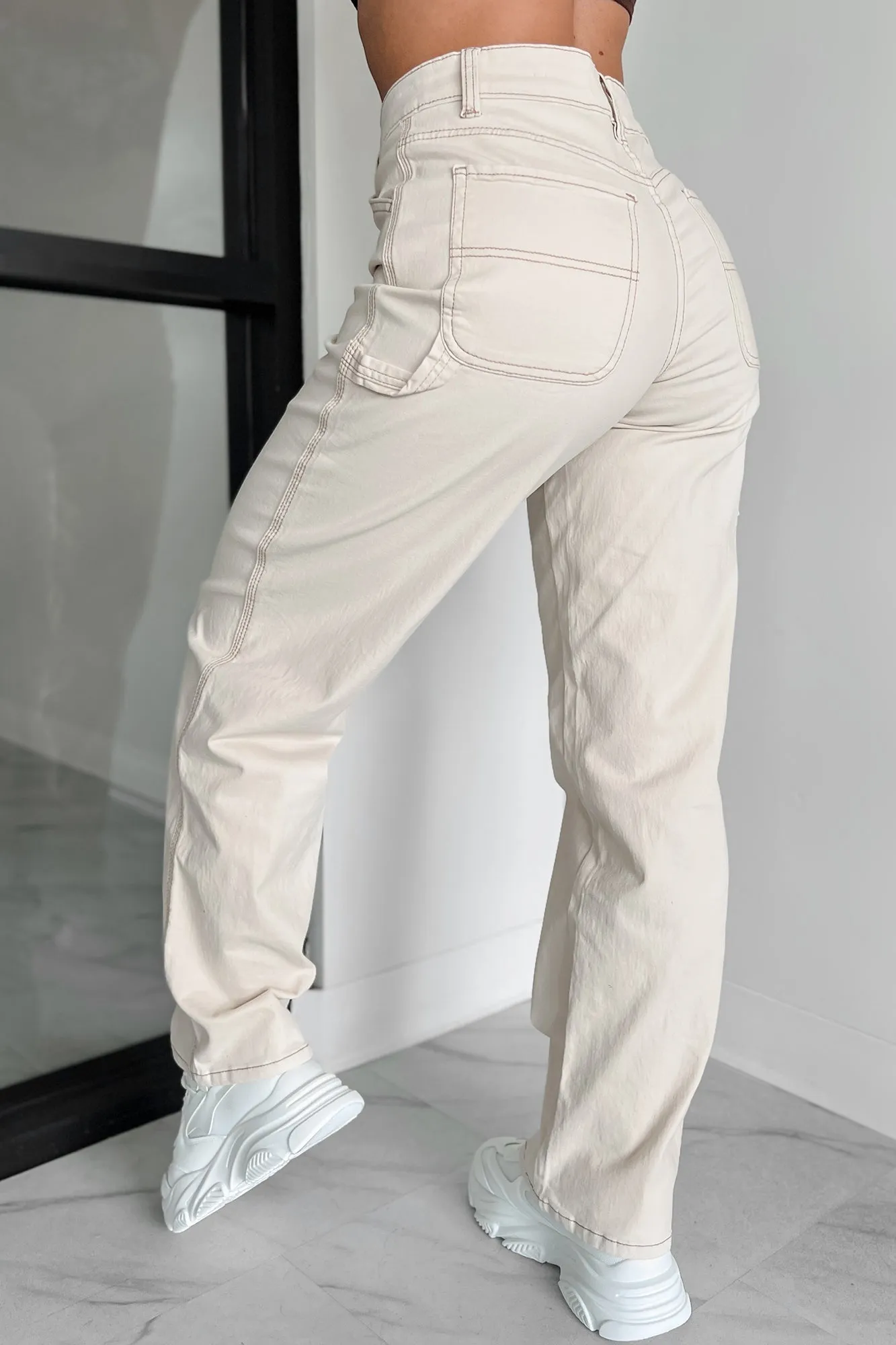 Versatile Everyday Wear Lark High Rise Straight Leg Carpenter Jeans (Ecru)