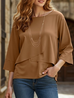 Casual crew neck double-layer top shirt ResilientStretch