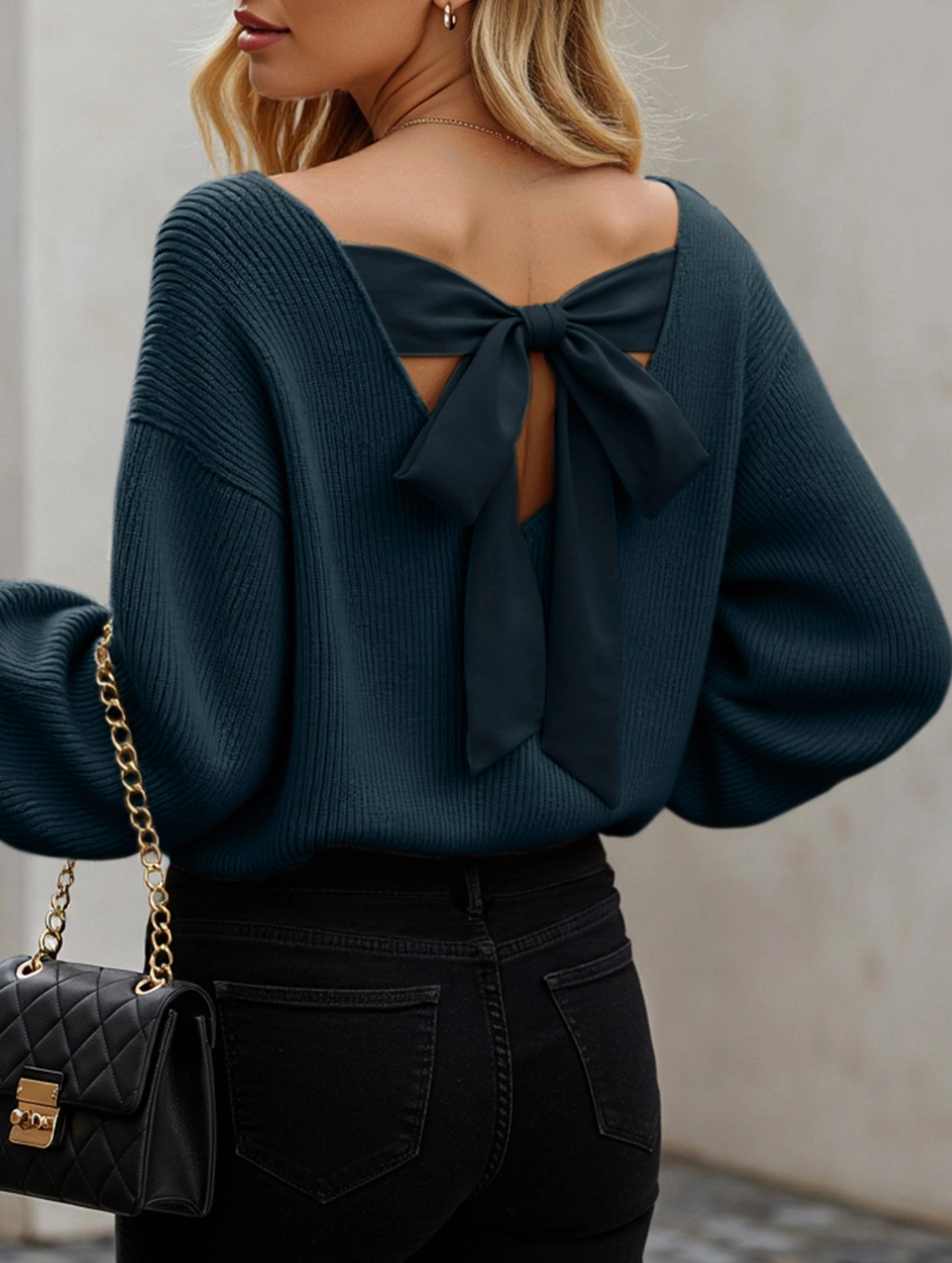 AntiSlipGrip Casual loose v-neck solid color sweater