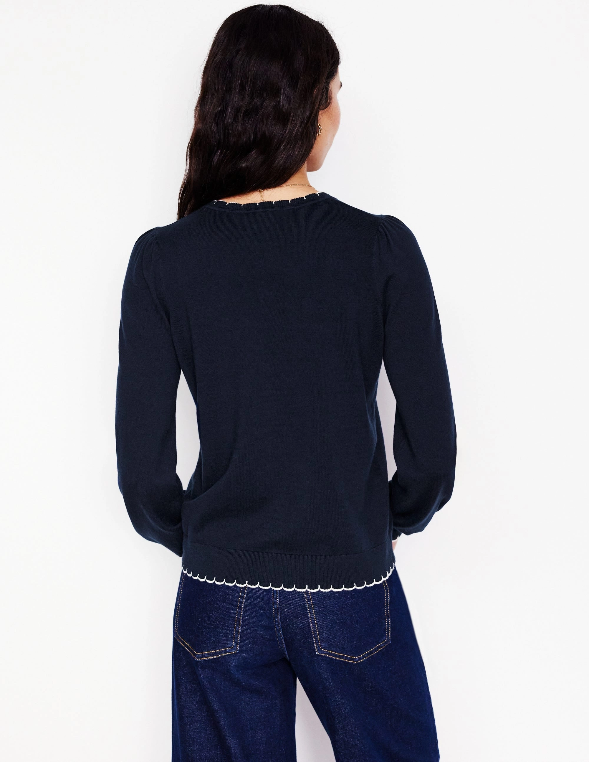 Pru Scallop Trim Jumper-Navy Anytime Fit