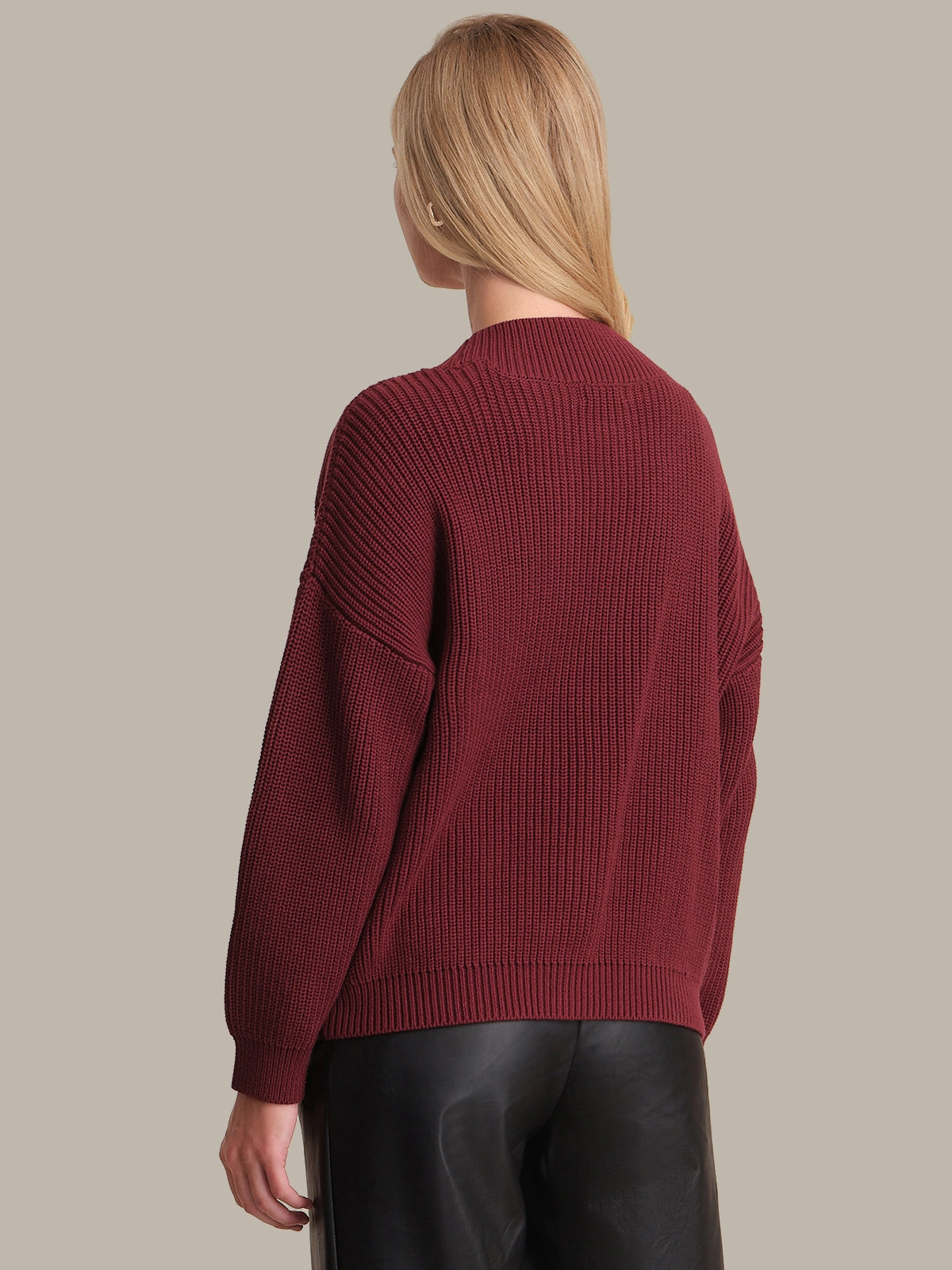 Brushed Microfiber Surface Button Down Collar Style Celeste Button Down Cotton Cardigan in Oxblood