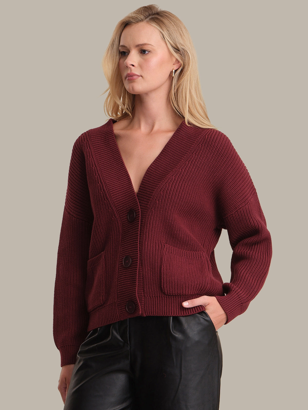 Celeste Button Down Cotton Cardigan in Oxblood UltravioletProtectionFabric
