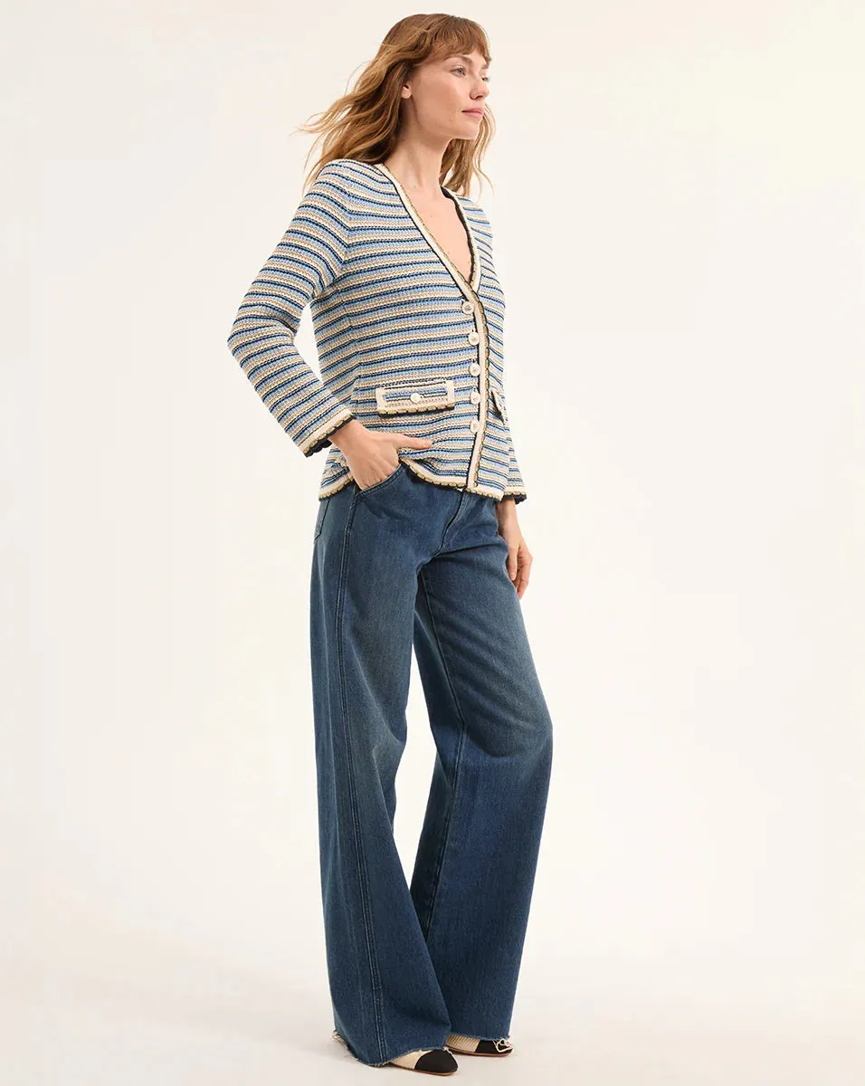 Reinforced Shoulders Sporty Look Ceriani Knit Jacket Navy Multi