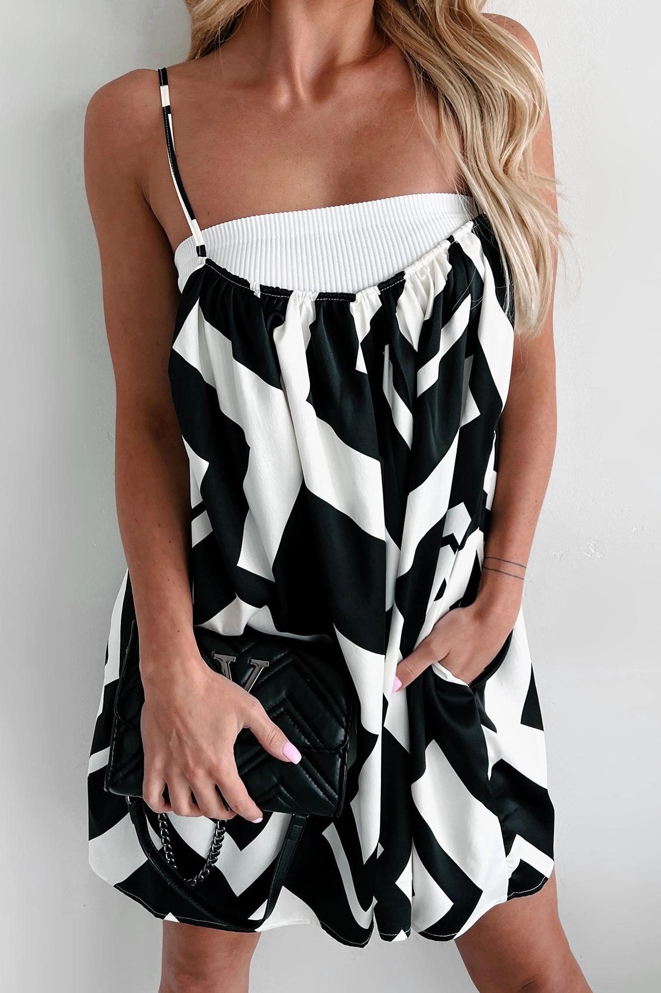 Keep It Creative Geometric Satin Romper (Black/White) Timeless Style Wear Printed-Fabric