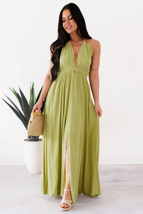 Chasing Glances Halter Maxi Dress (Matcha) Chic Style Wear