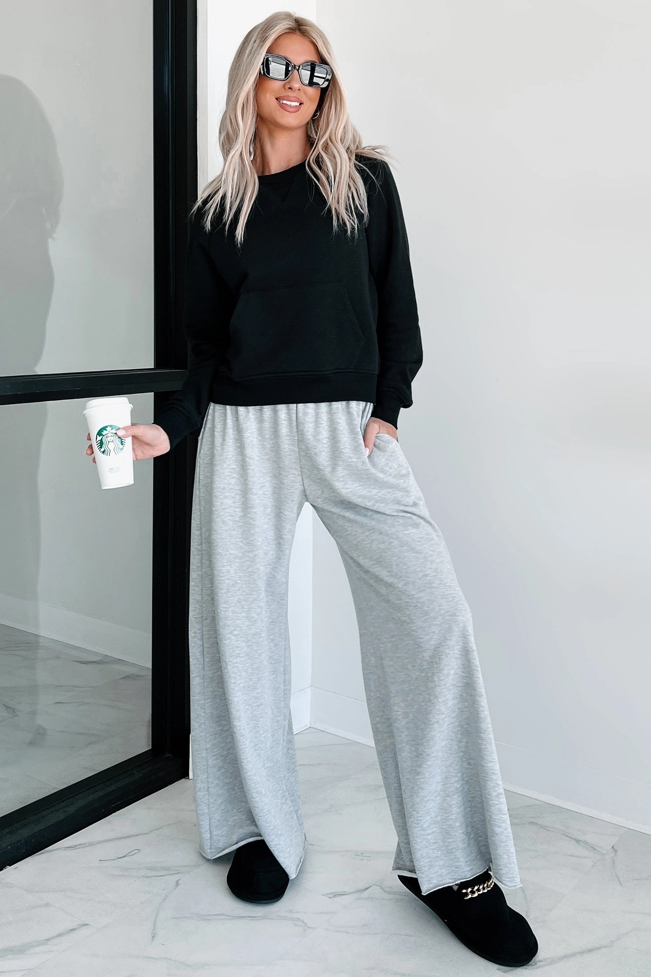 Comfort and style Chasing Relaxation Wide Leg Lounge Pants (Heather Grey)