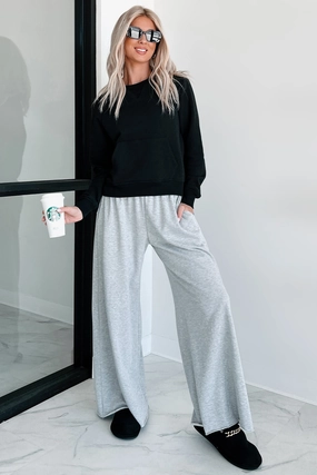 Chasing Relaxation Wide Leg Lounge Pants (Heather Grey) Double Stitched Seams Bootcut shape