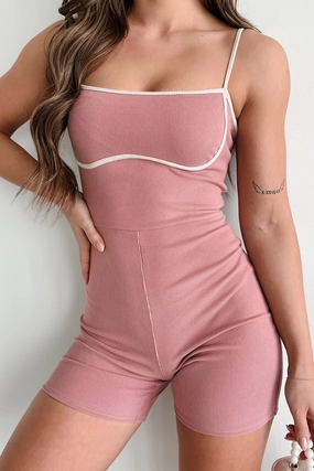 Chic Alternative Ribbed Contrast Seam Romper (Mauve/Cream) boho vibe Style Upgrade