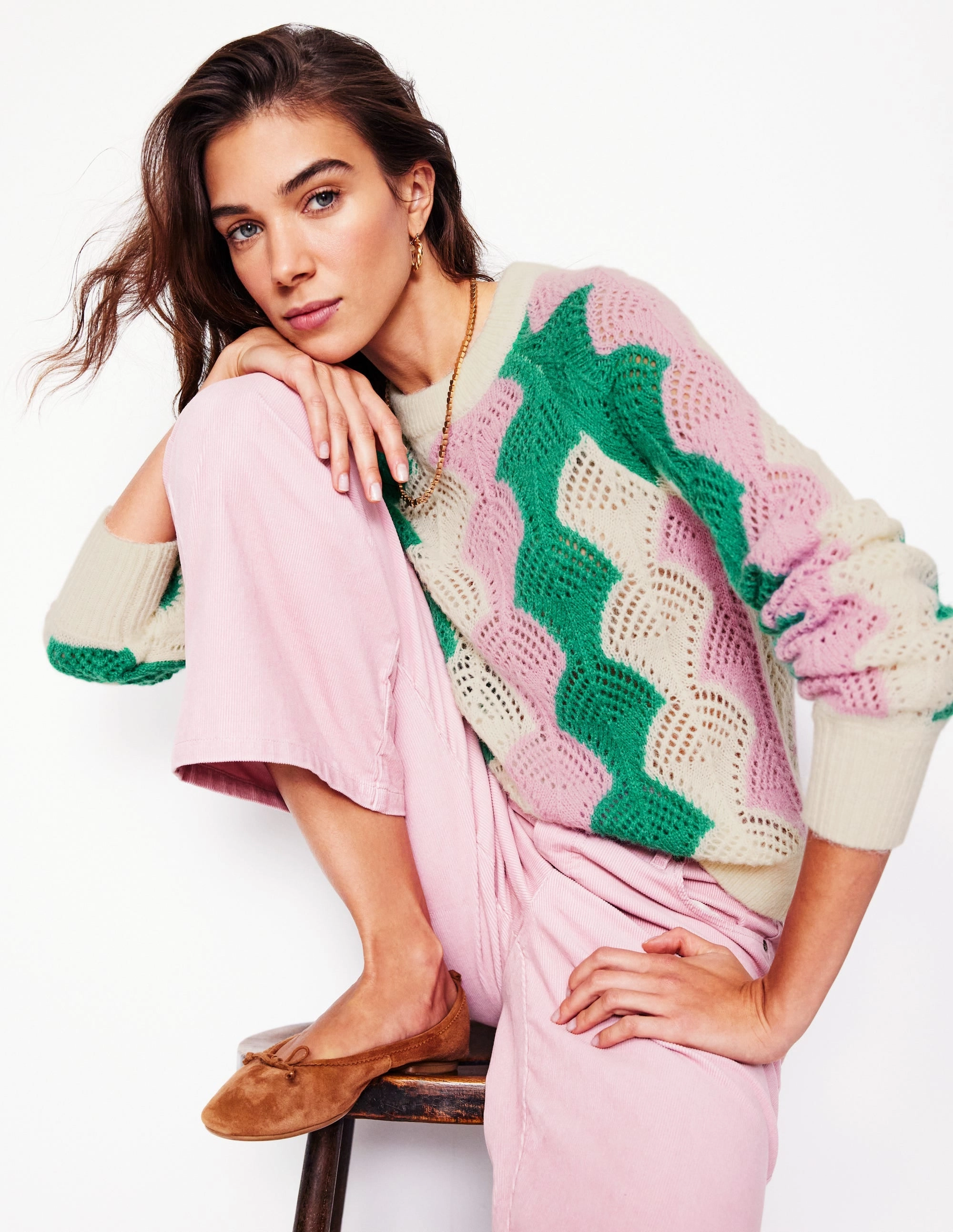 Alice Fluffy Raglan Jumper-Warm Ivory/ Soft Lavender Pink Garment Washed