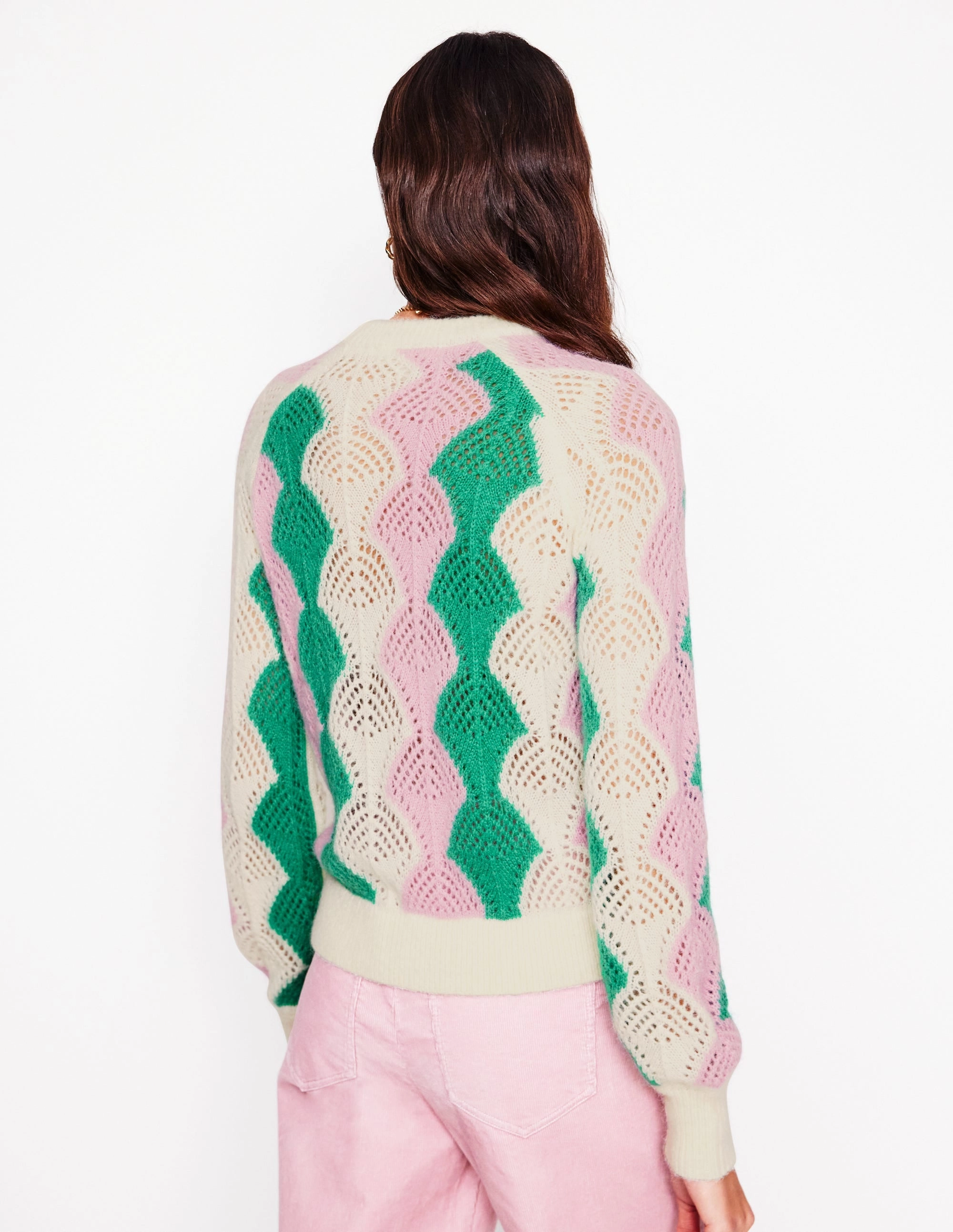 Alice Fluffy Raglan Jumper-Warm Ivory/ Soft Lavender Pink Hooded Neckline Option