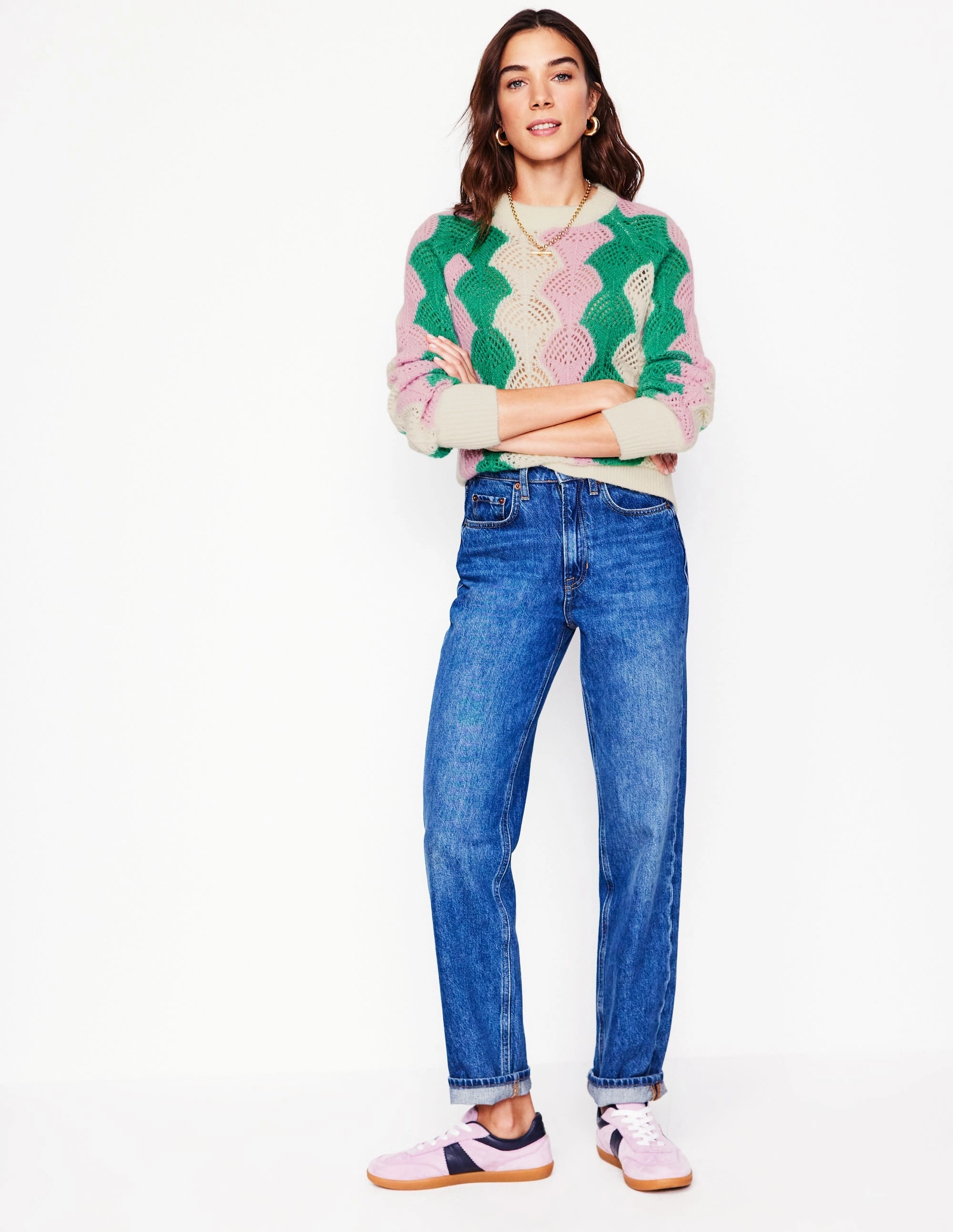 Alice Fluffy Raglan Jumper-Warm Ivory/ Soft Lavender Pink Low Maintenance Fibers