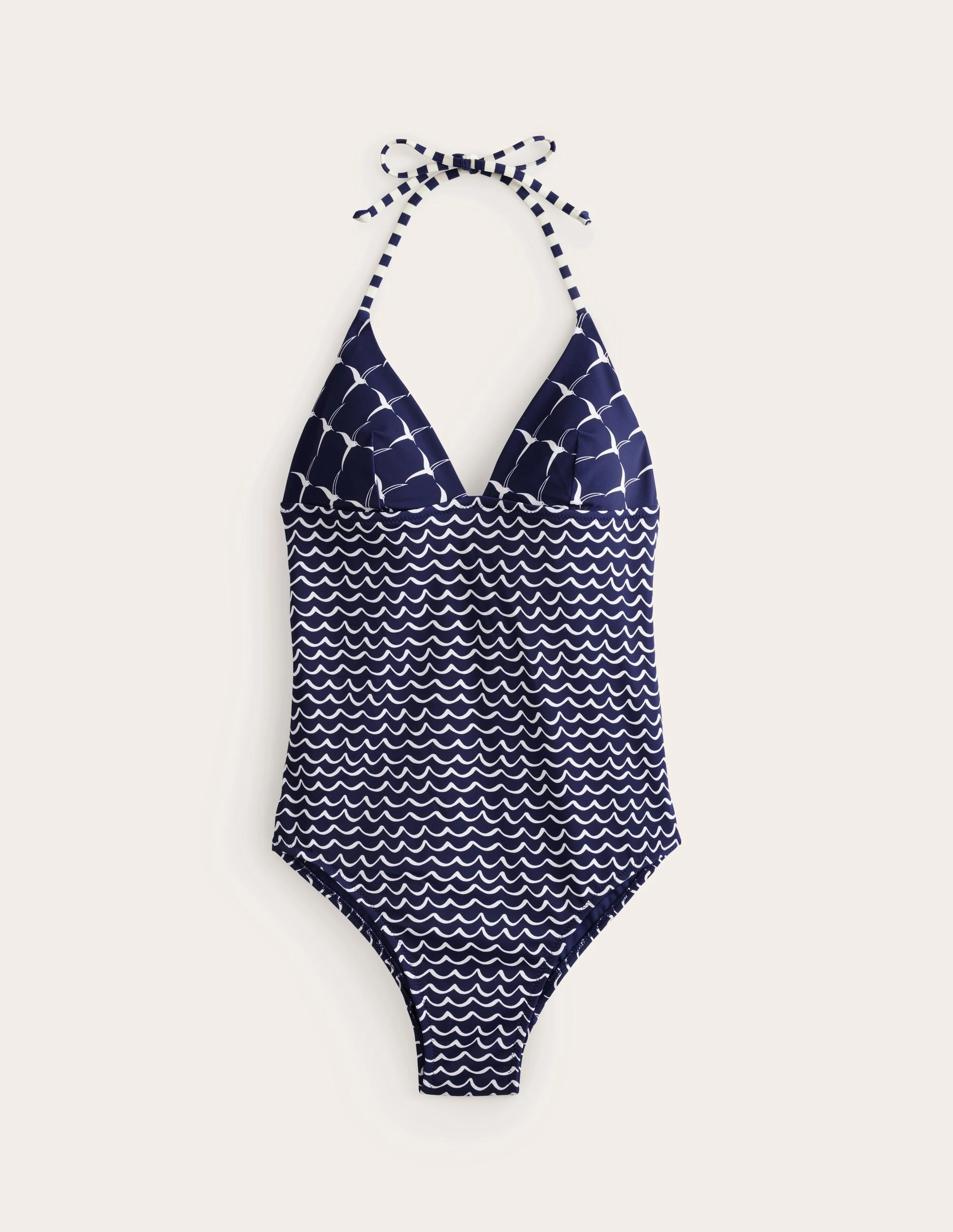 Tagless Comfort Tropical Escape Symi String Swimsuit-French Navy, Seagull