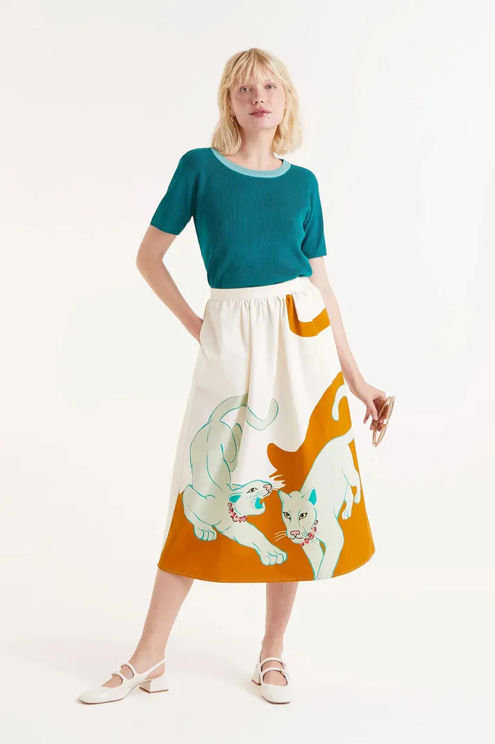 Crossback Strap Cotton Midi Skirt in Jungle Print