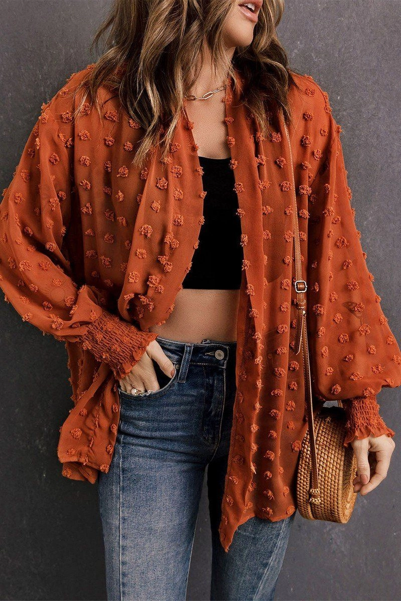 CHIFFON SWISS DOT MID LENGTH SHRUG FOR WOMEN Versatile Layering