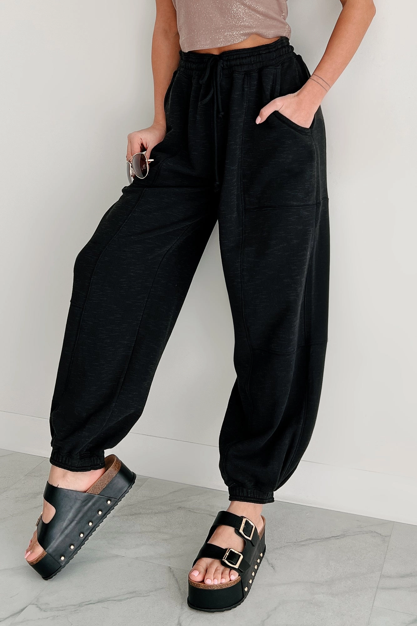 Durable Material Back To The Basics Drawstring Sweatpants (Black)