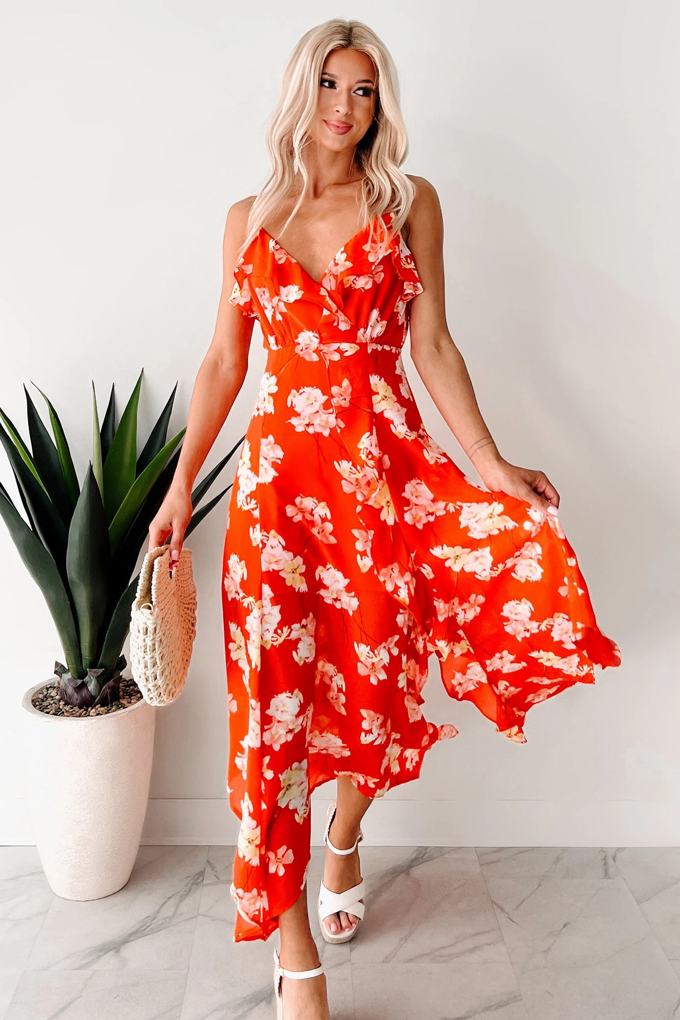 Cocktails In Costa Rica Floral Maxi Dress (Orange/Yellow) Applique-Detail Shade Glow