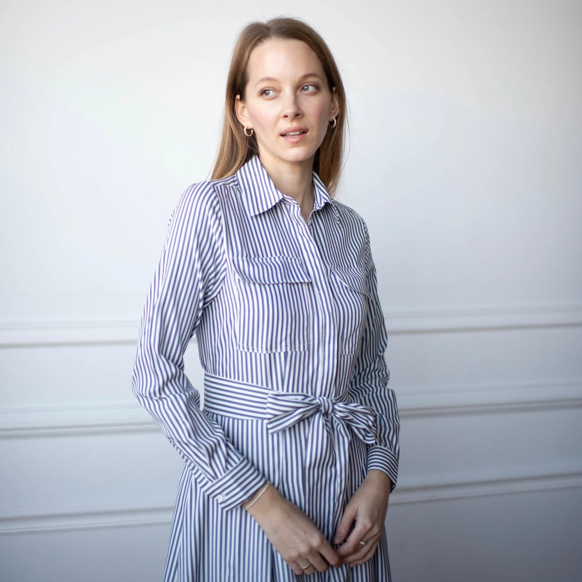 Chrie Pinstripe Dress [Final Sale] Chilly Day Comfort