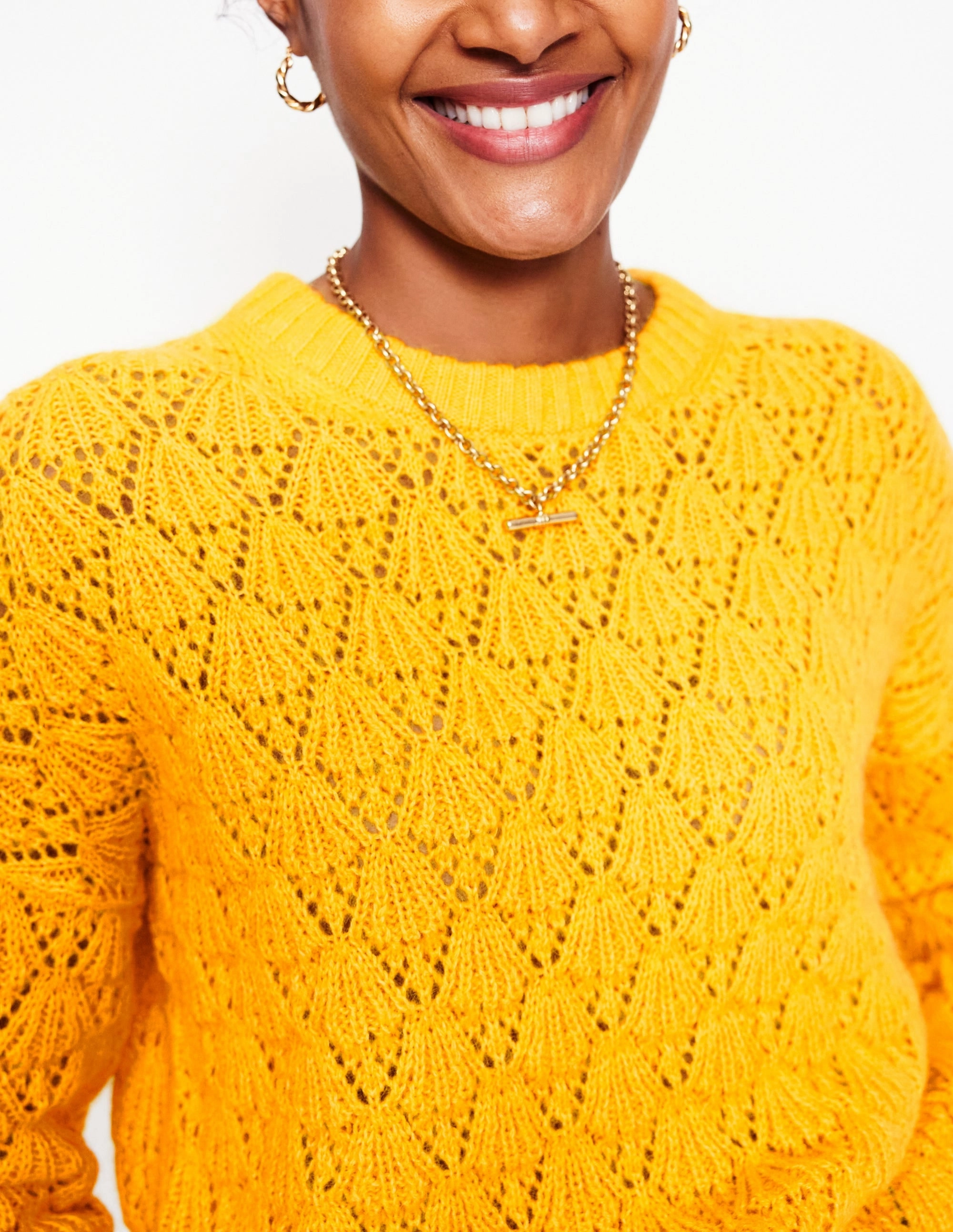 Chunky Pointelle Jumper-Pineapple Yellow Versatile Layer Reinforced Hemline