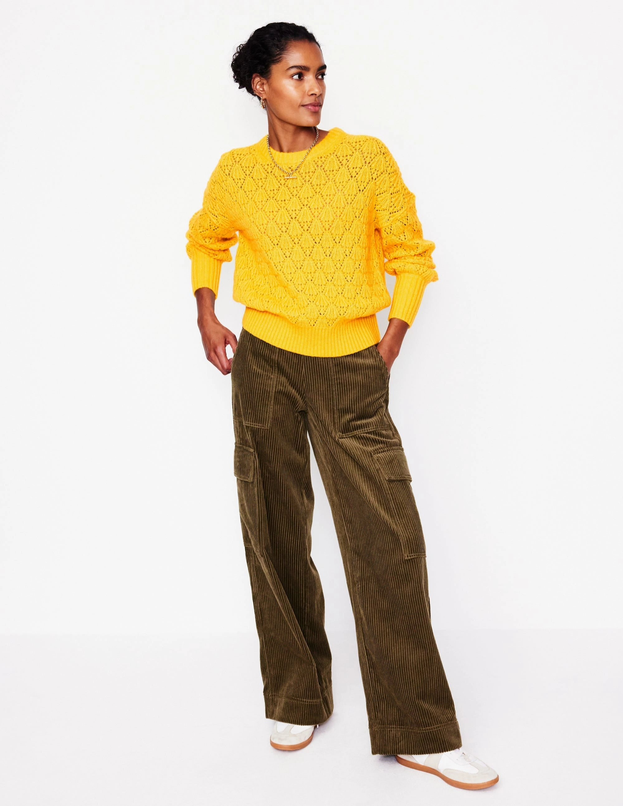 Chunky Pointelle Jumper-Pineapple Yellow early morning