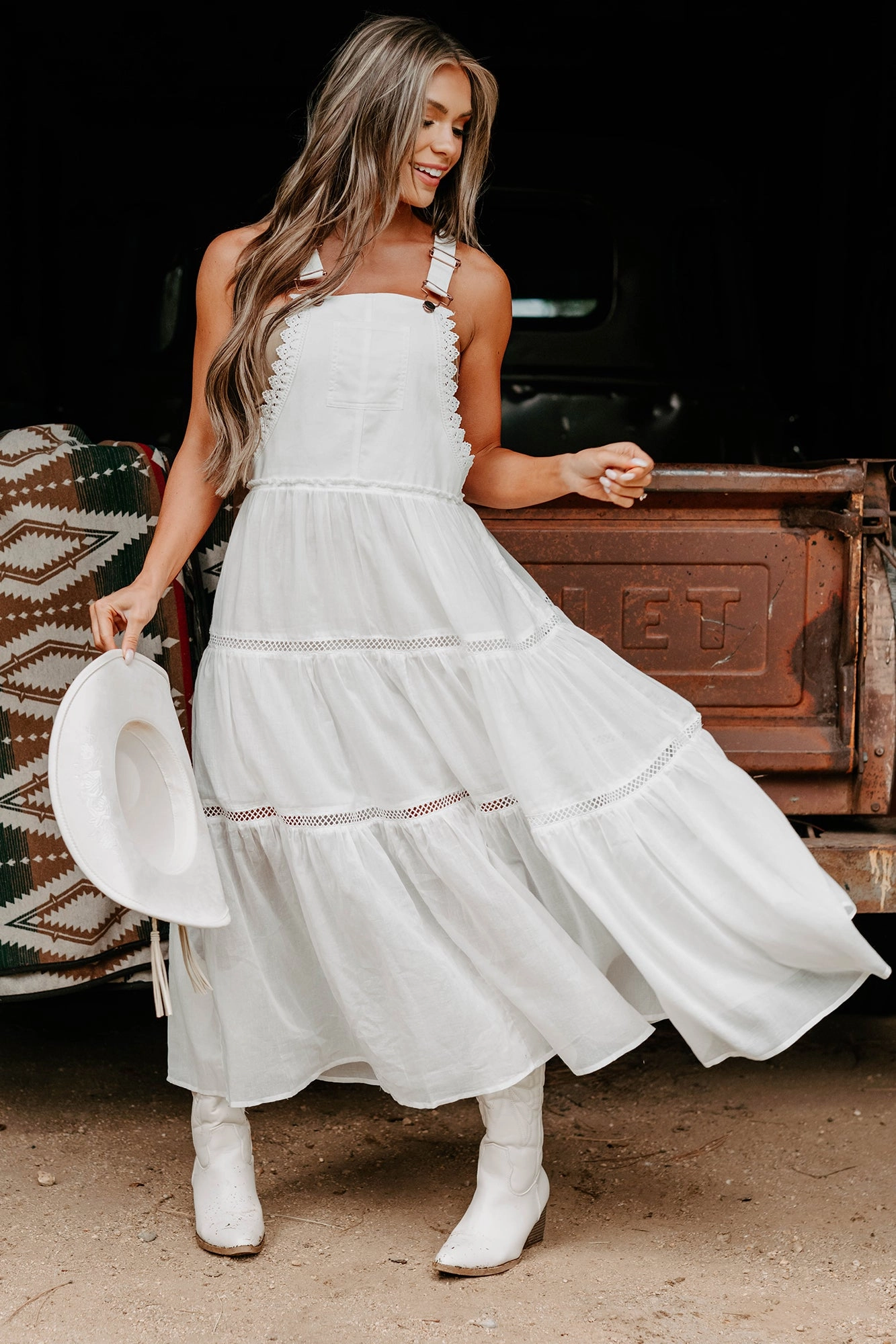 Cinnamon Weather Tiered Overall Maxi Dress (Off White) Air Beauty