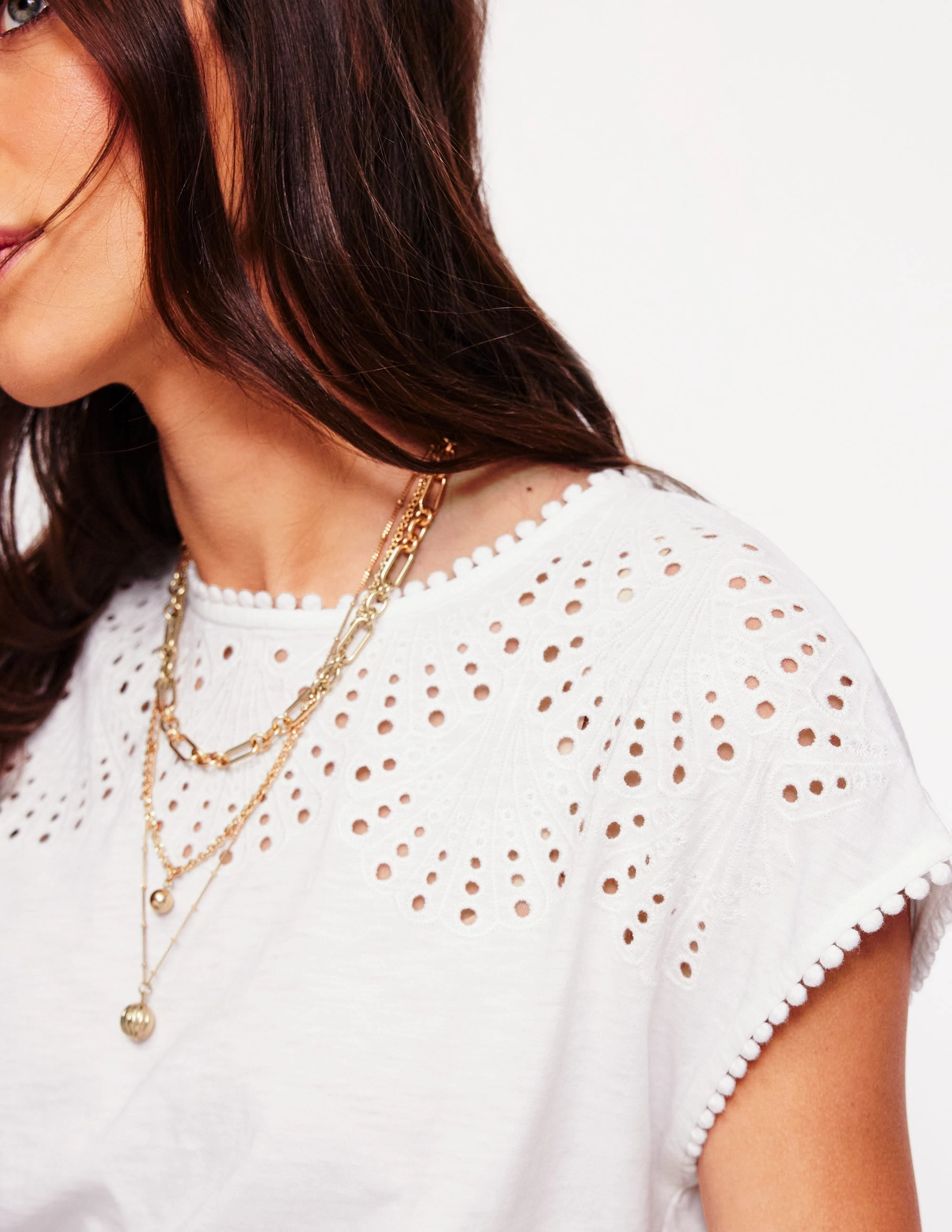 Anya Broderie T-shirt-White NoSlipGripperBand Antibacterial Fabric