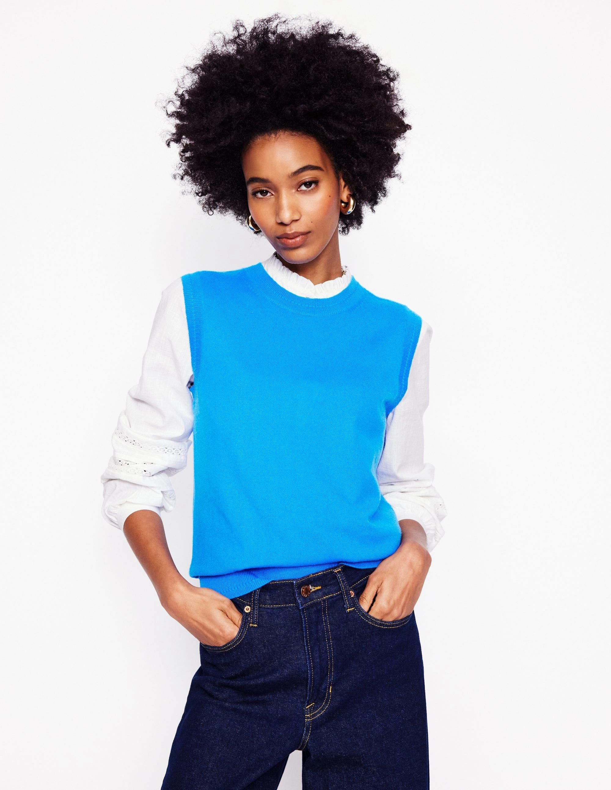 Eva Cashmere Tank-Cerulean Blue HandLinked Seams