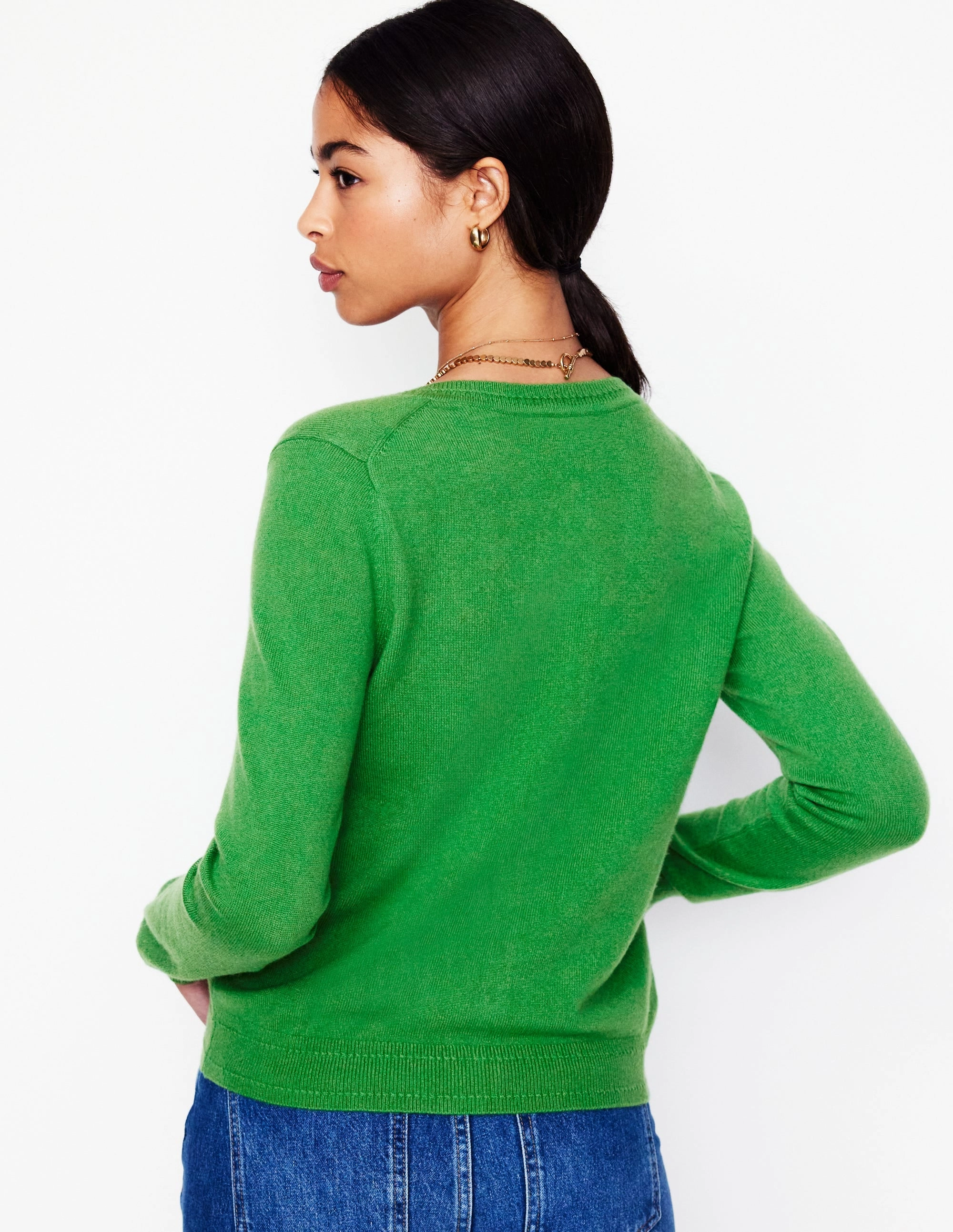 Eva Cashmere Crew Cardigan-Paradise Green Breathable Layer