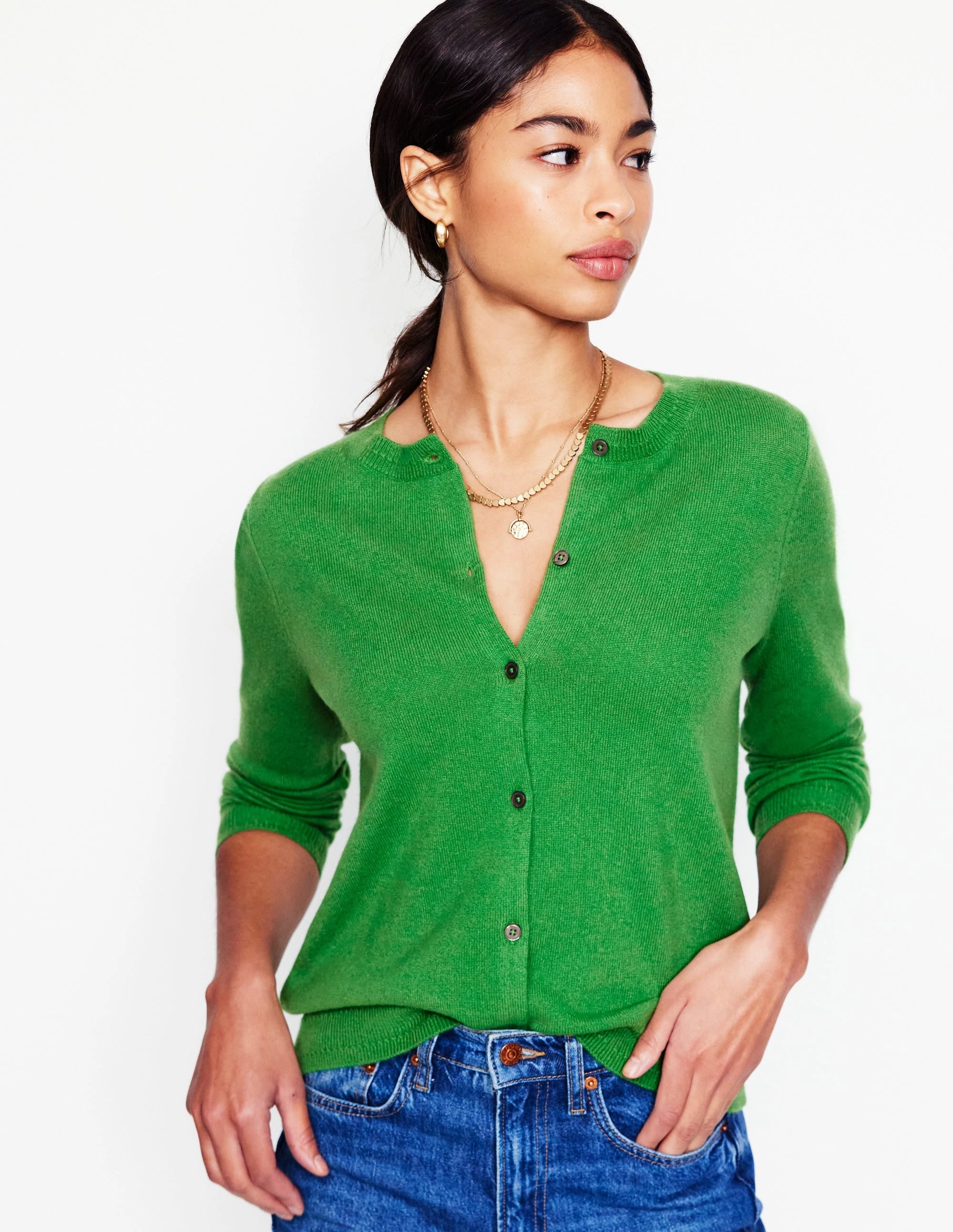 Eva Cashmere Crew Cardigan-Paradise Green Fashion Ease