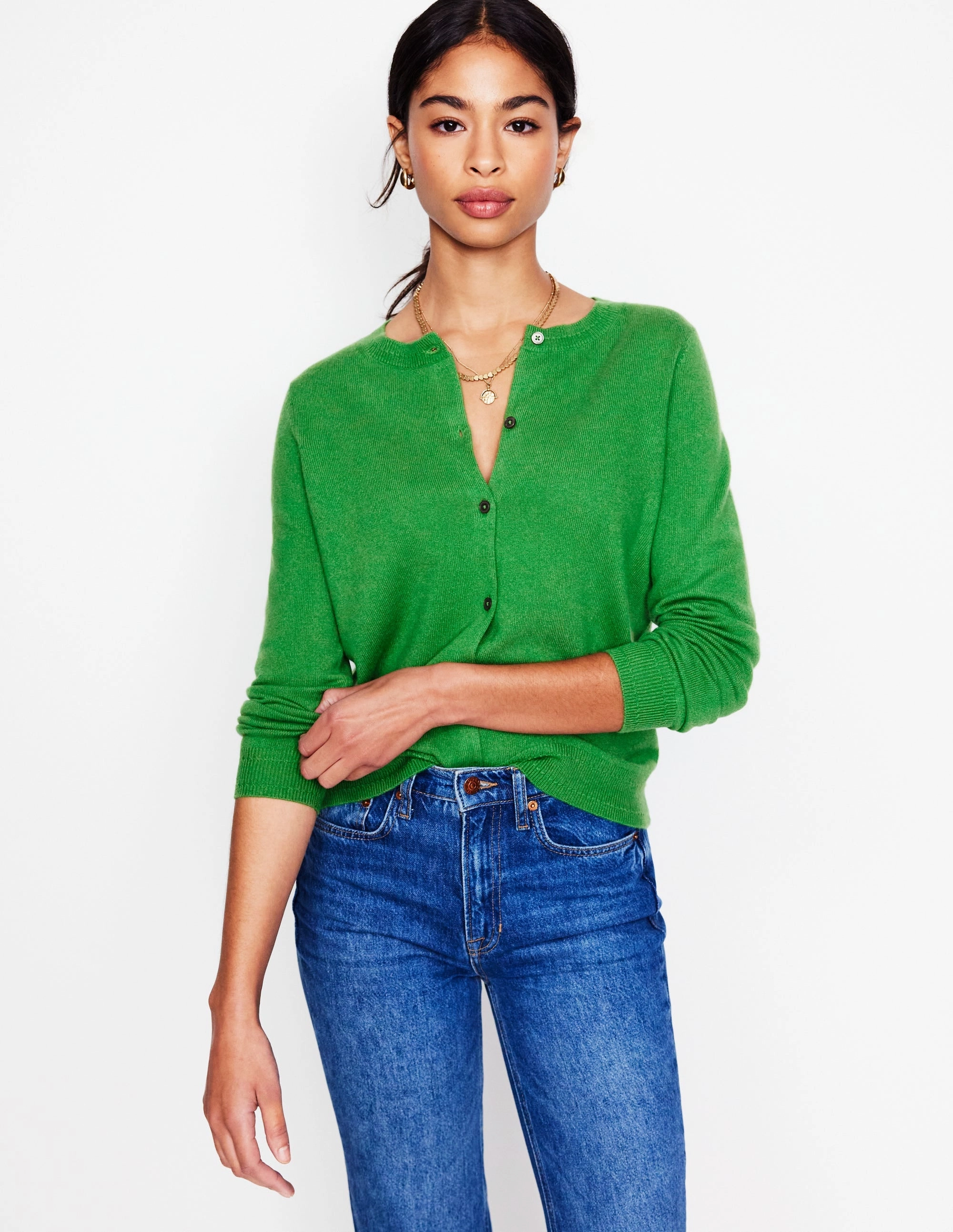 Eva Cashmere Crew Cardigan-Paradise Green City Layer Durable Edge Binding