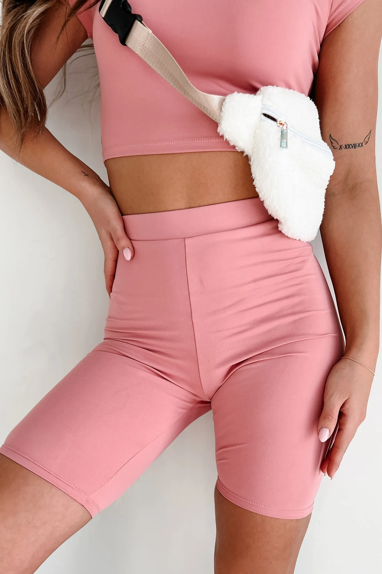 Easy Layering Beach Wear Hustle For The Muscle High Waist Biker Shorts (Rose)