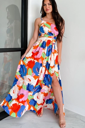 Sunset Scene Easy Elegance Grow Wild One Shoulder Floral Maxi Dress (Multi)