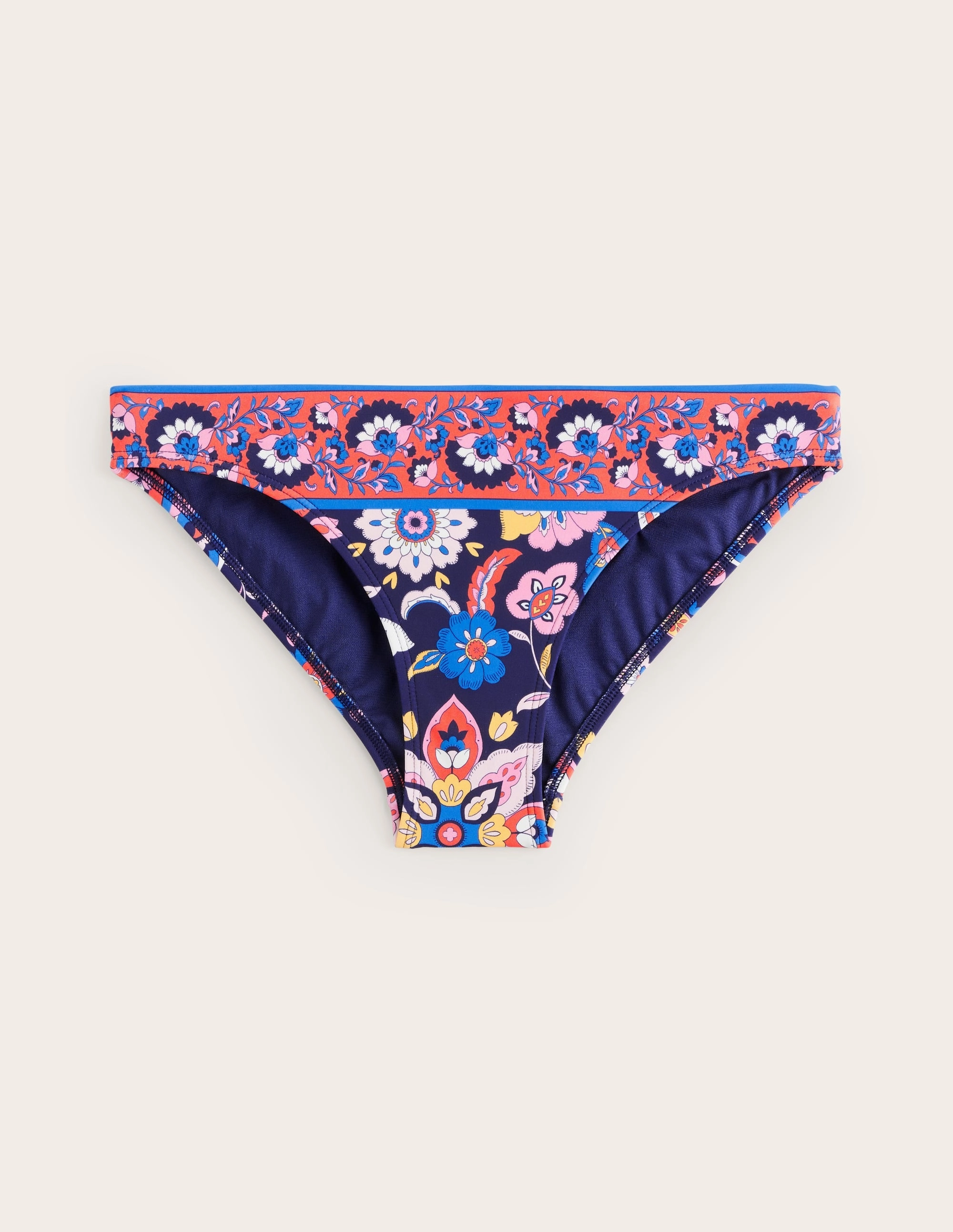 Classic Bikini Bottoms-Mandarin Red, Botanical Sprig Sunbathing Look