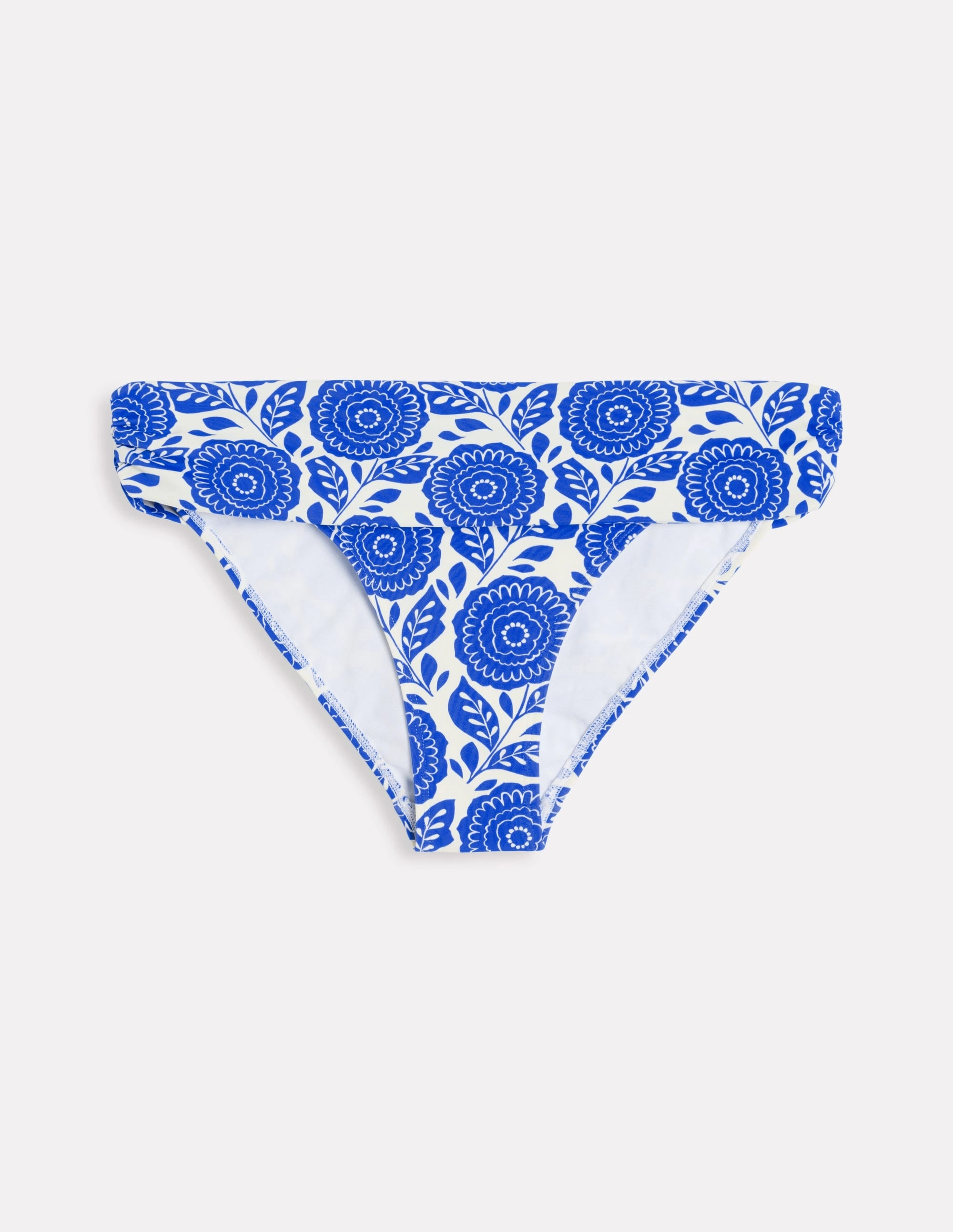 Classic Fold Bikini Bottoms-Blue Dahlia Stamp Stretchy-Material