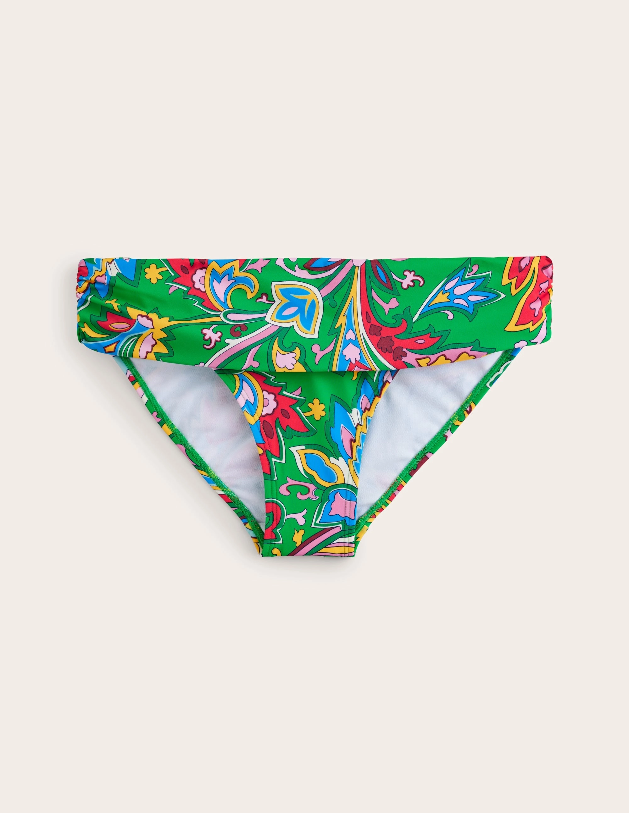Classic Fold Bikini Bottoms-Kelly Green, Paisley Azure Relaxation-Ready Romantic Escape