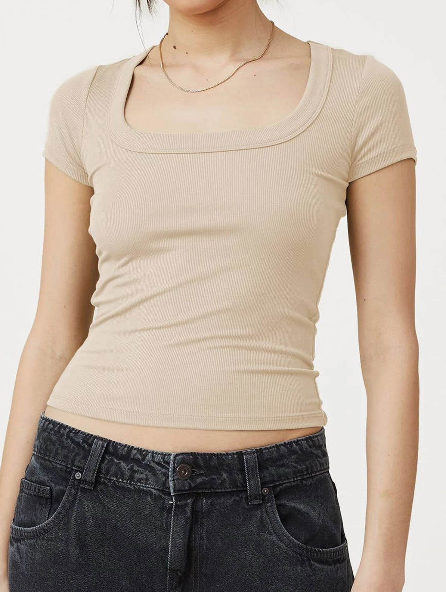 CLASSIC SQUARE NECK SHORT SLEEVE T SHIRT KNIT TOP_CWTSTS0349 Anti Bacterial Layer