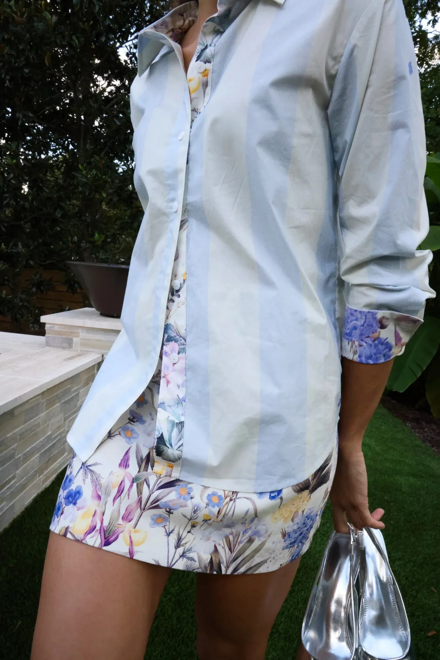 CLAUDIA LINEN SKIRT Artisan Print Cuffed hem