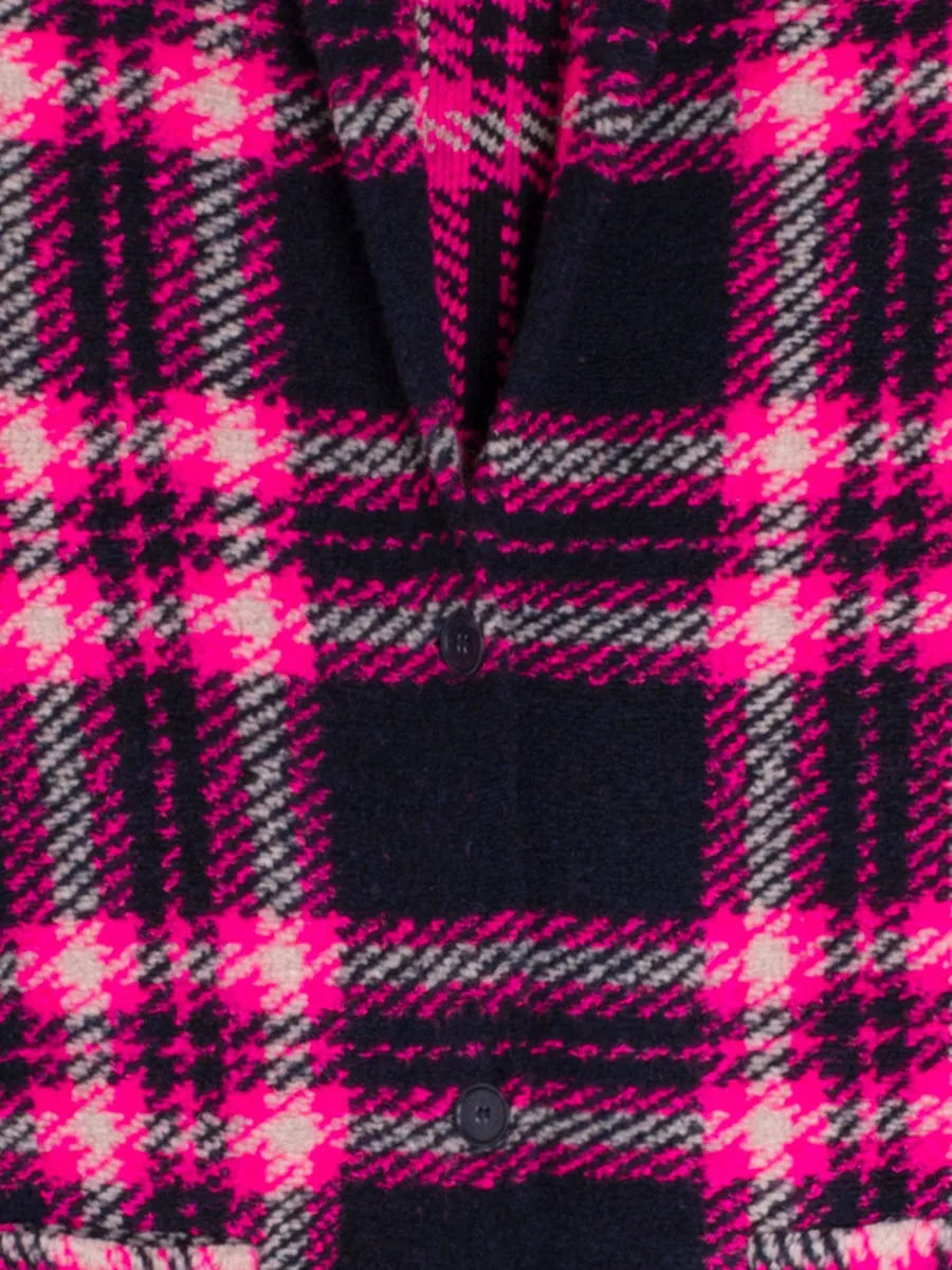 Claudia Plaid Coat in Navy/Pink Elasticated Trim UniversalFit