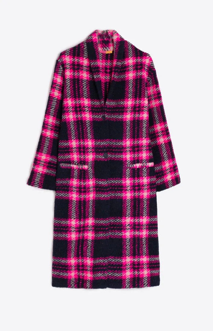 Claudia Plaid Coat in Navy/Pink Reflective Safety Accents
