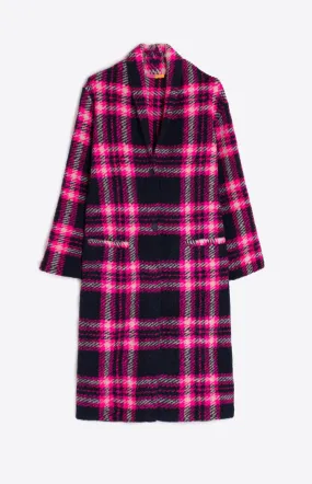 RubberizedGrip Claudia Plaid Coat in Navy/Pink