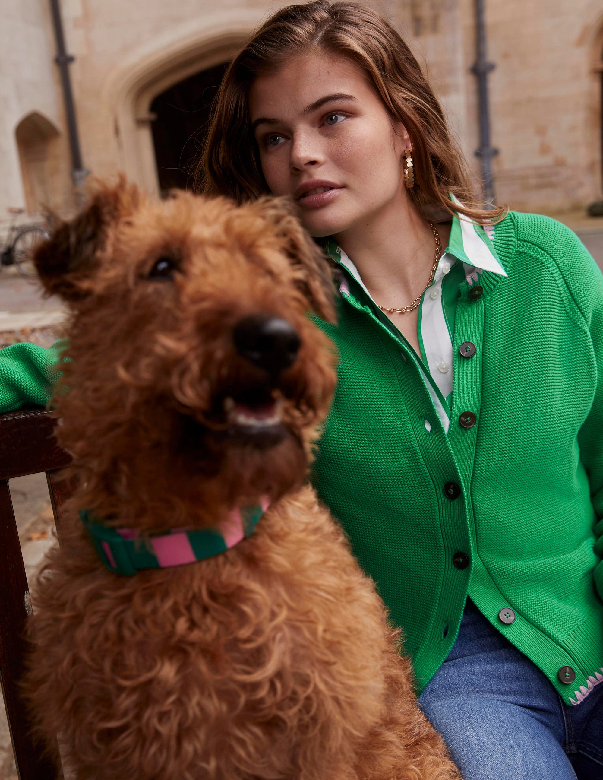 Lena Stitch Detail Cardigan-Rich Emerald Garment Dyed AntiSnag Yarn Technology