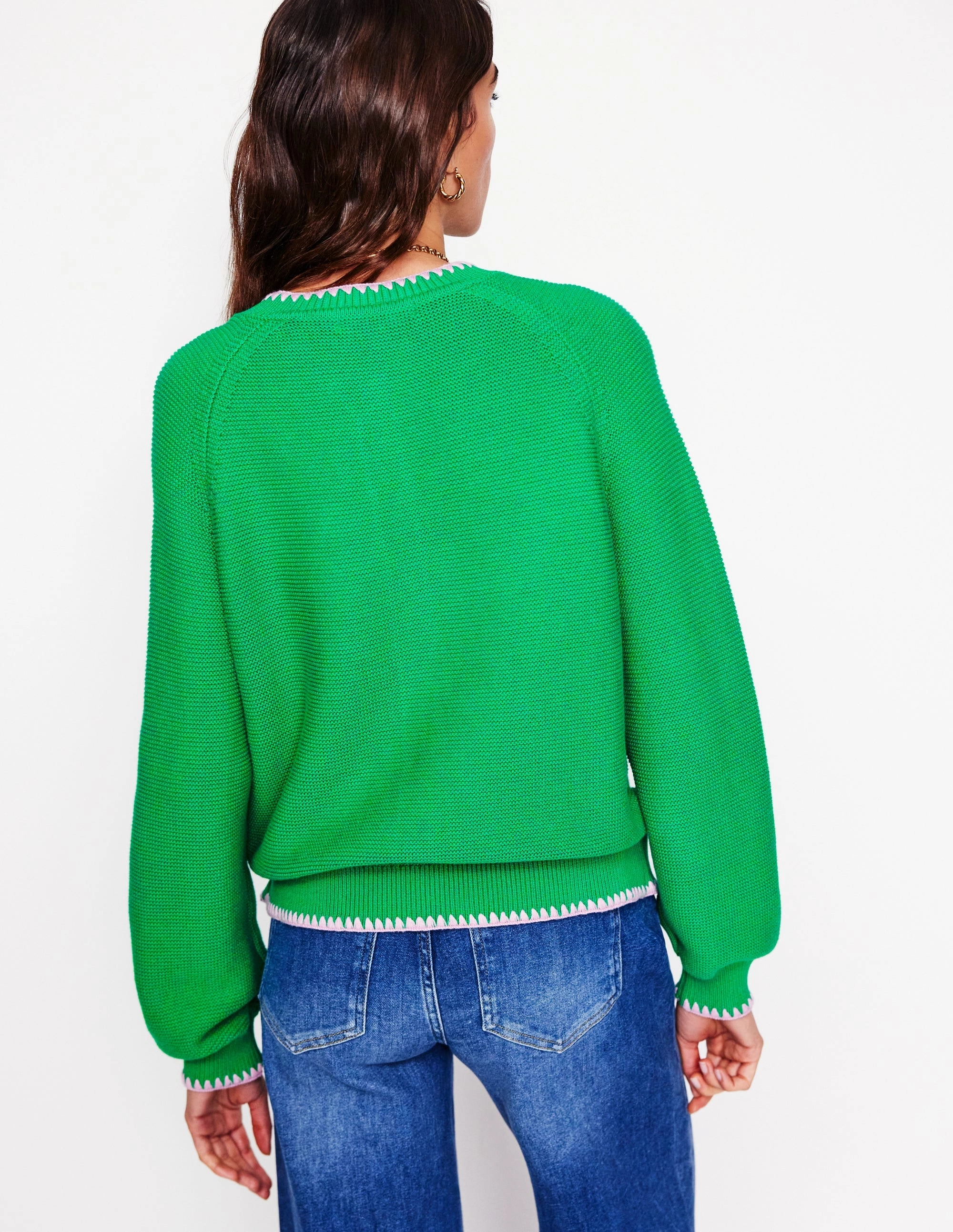 Soft Piece Elastic Seamless Design Lena Stitch Detail Cardigan-Rich Emerald