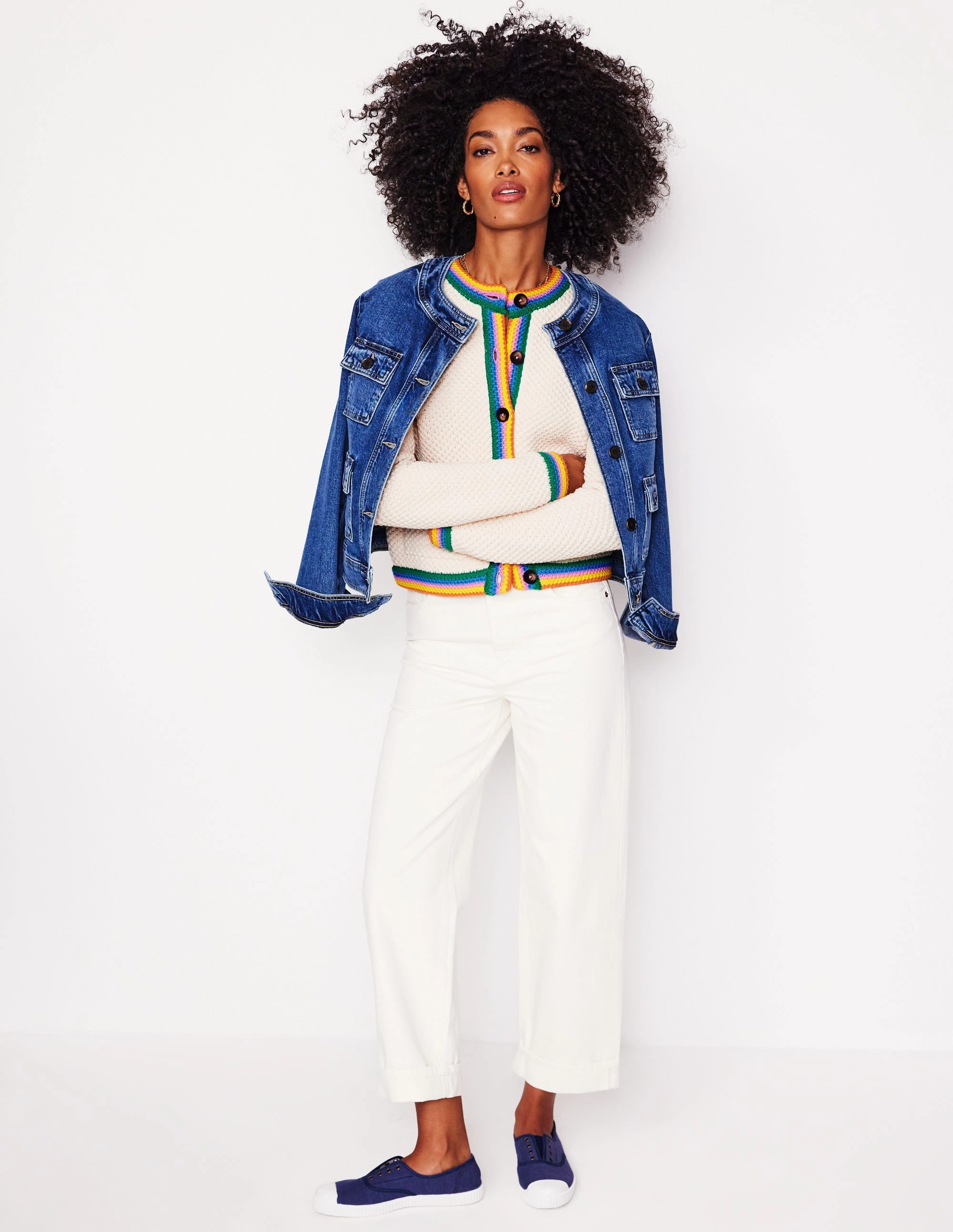 Comfort Stretch Libby Knitted Jacket-Warm Ivory, Rainbow