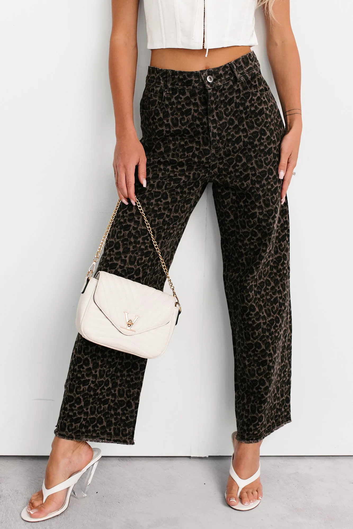 Clyde Leopard Print Very J Straight Leg Jeans (Grey Brown) Comfort Stretch Weave Reliable Basic
