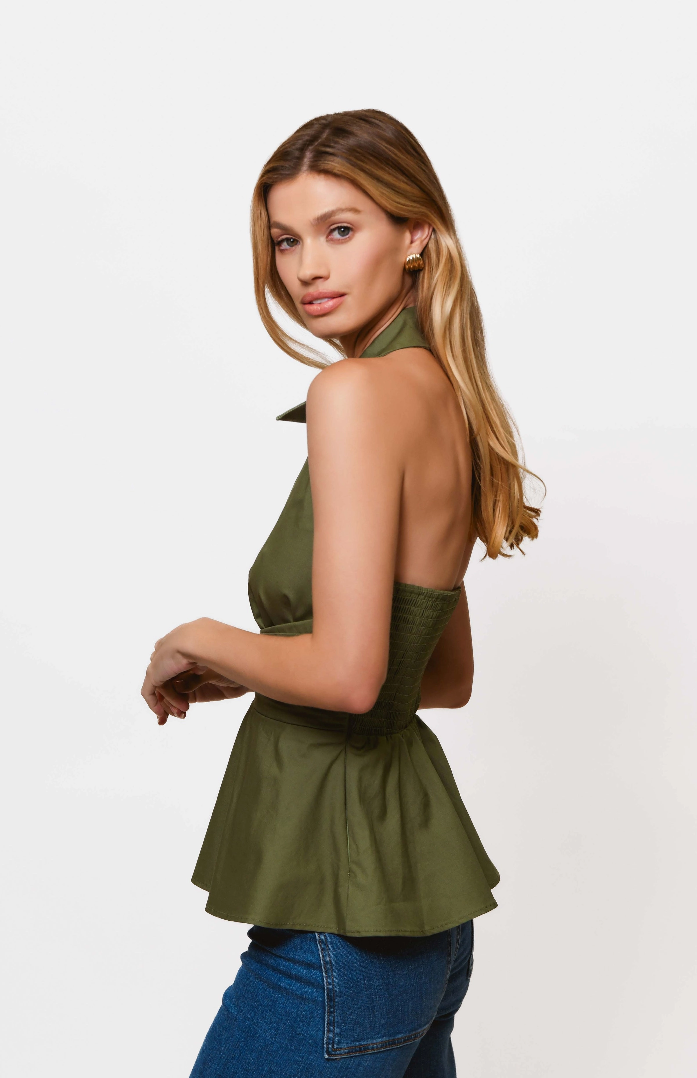 Colbie Halter Neck Twist Top in Olive Tunic top