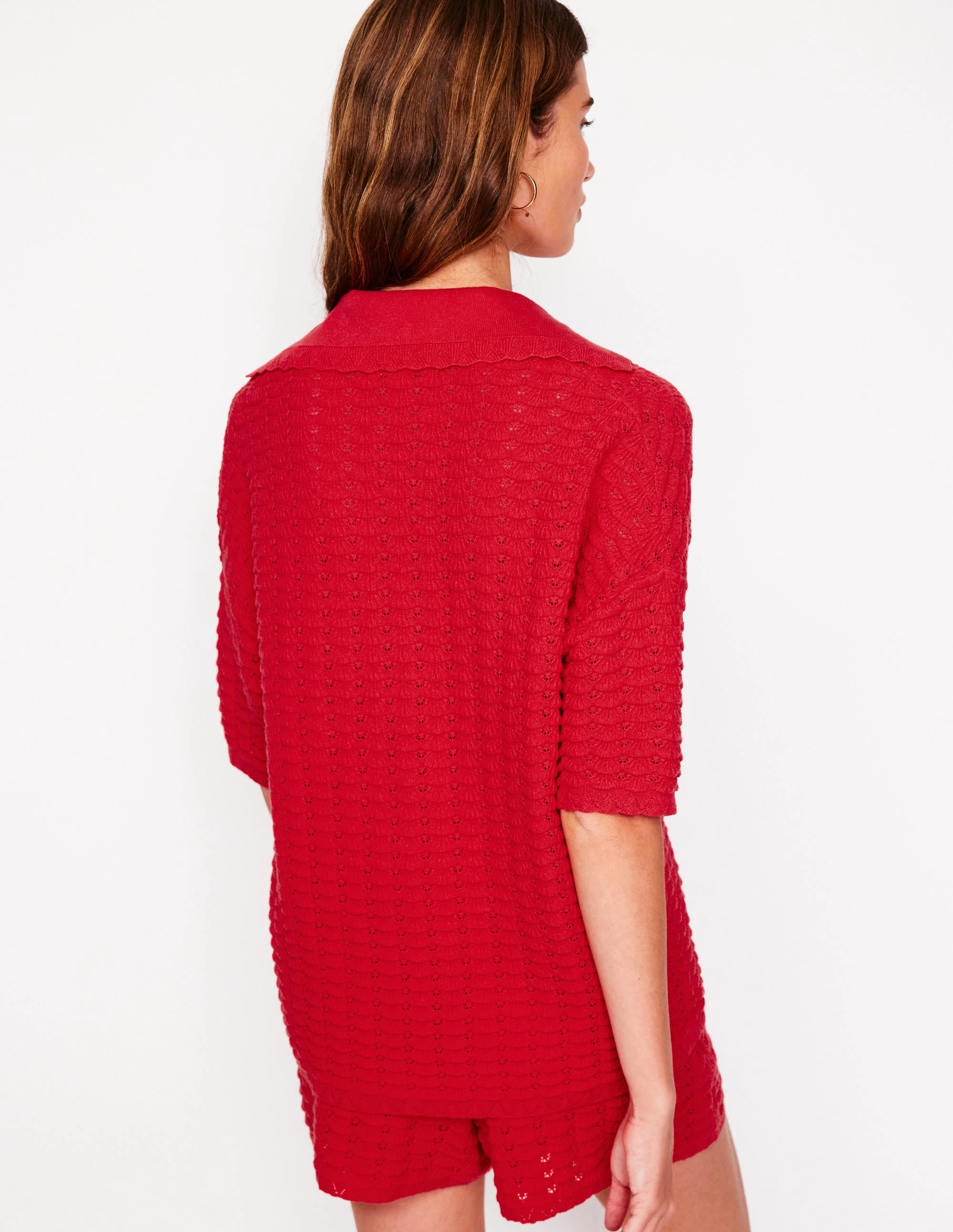 Clean Finish Collared Henley Jumper-Strawberry Tart Red