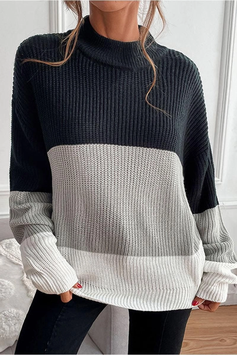 RecycledBlend COLOR BLOCK LOOSE FIT CASUAL SWEATER TOP