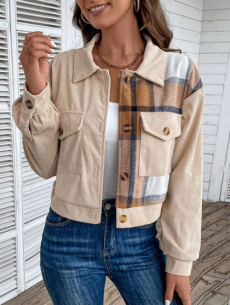 TwillWeave COLOR BLOCKING LONG SLEEVED LAPEL JACKET_CWOJA0767