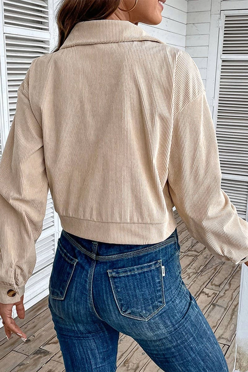 COLOR BLOCKING LONG SLEEVED LAPEL JACKET_CWOJA0767 WrinkleResistantWeave Non Irritating Seams